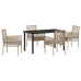Conjunto de Comedor de Jardín de 5 Piezas con Cojines de Poliratán Beige