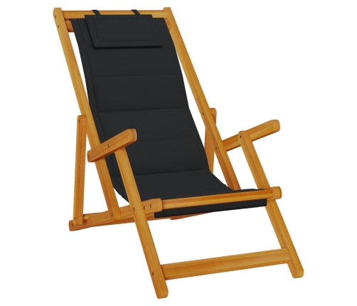 Sillas de playa plegables  2 pcs Negro Madera maciza de Acacia y Textileno