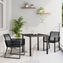 Juego de Comedor de Jardín de 3 Piezas  Negro Poliratán