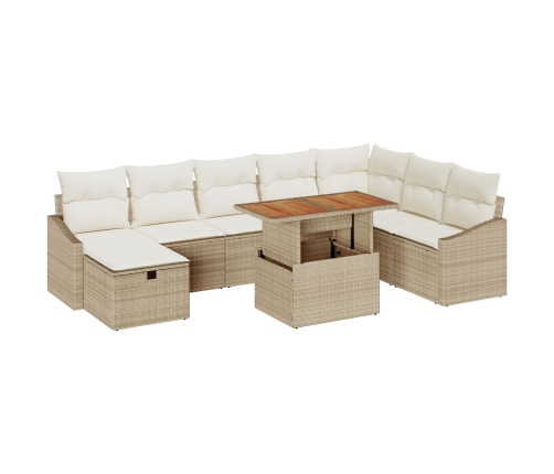 Conjunto de sofá de jardín de 9 piezas con cojines beige de ratán sintético