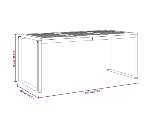 Mesa de Comedor al Aire Libre  Gris 180x90x75 cm de Acero y Madera Sólida de Acacia