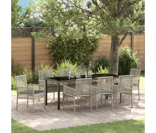 Conjunto de Comedor de Jardín de 9 Piezas con Cojines Ratán Poliéster Gris Claro