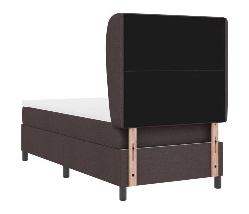 Cama Box Spring  con colchón marrón oscuro 100x200 cm de tela