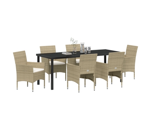 Conjunto de Comedor de Jardín de 7 Piezas  Beige Ratán Polimérico