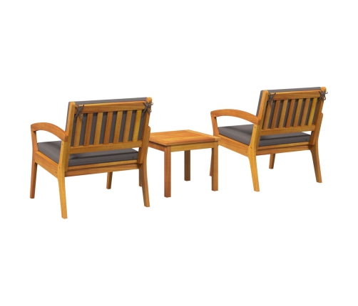 Conjunto de Bistro de 3 Piezas con Cojines, Hecho de Madera Maciza de Acacia