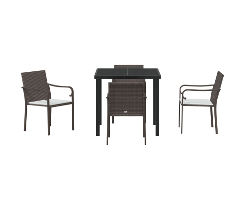 Set de Comedor para Jardín de 5 Piezas con Cojines de Poliratán Marrón