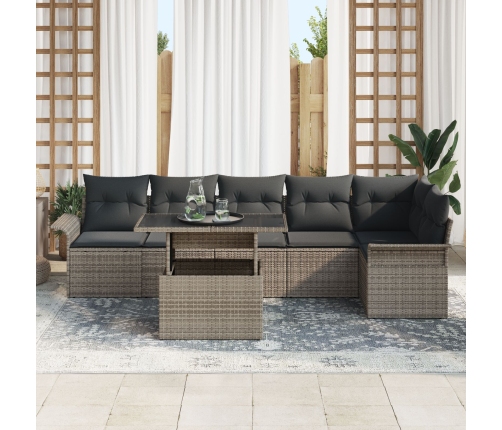 Conjunto de Sofá de Jardín de 7 Piezas con Cojines Gris de Ratán Sintético