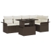 Set de Sofás de Jardín  Set de 6 Marrón y Crema Poliratán, Poliéster