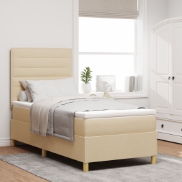 Cama con somier  con colchón y LED crema 100x200 cm tela