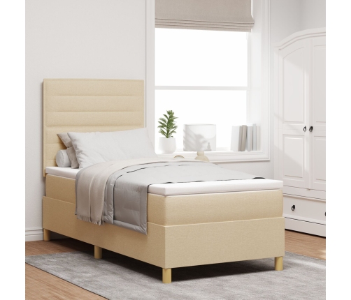 Cama con somier  con colchón y LED crema 100x200 cm tela