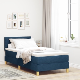 Cama Box Spring con Colchón Azul 100x200 cm Tela