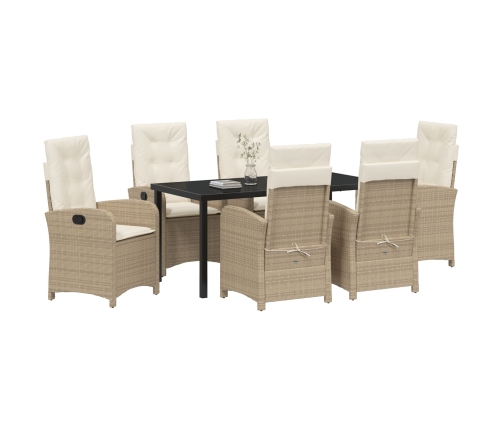 Juego de Comedor de Jardín  de 7 Piezas con Cojines Beige de Ratán Poli