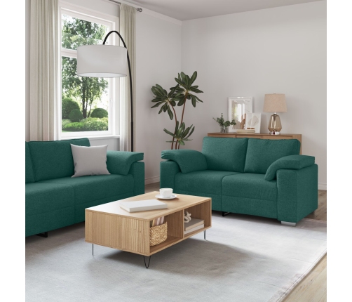 Conjunto de sofá de 2 piezas con cojines en tela verde oscuro