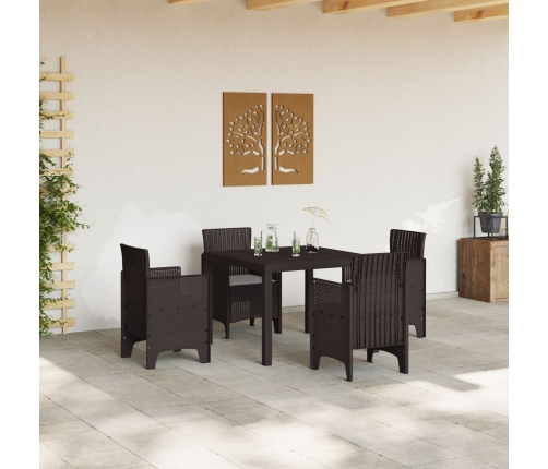 Juego de Comedor de Jardín de 5 Piezas con Cojines Marrón Polirratán