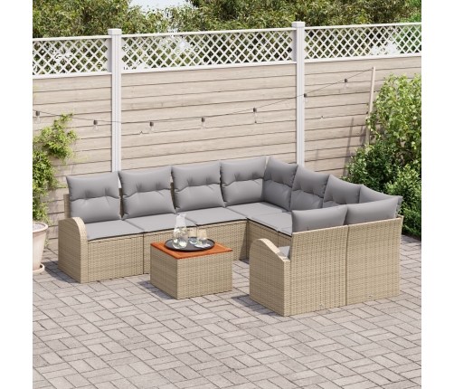 Set de Sofás de Jardín de 9 Piezas con Cojines Beige Ratán Sintético Acacia