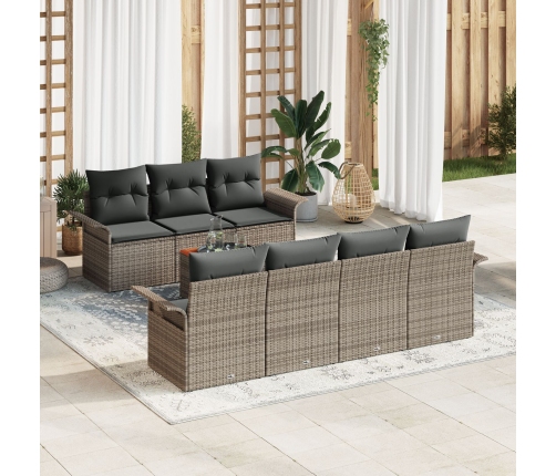 Conjunto de Sofá de Jardín de 8 Piezas con Cojines Gris Ratán Poliéster Acacia