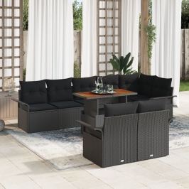 Conjunto de Comedor de Jardín de 9 Piezas con Cojines Negro Poliratán Acacia