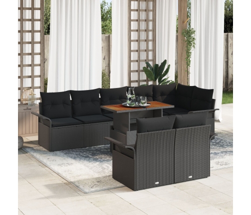 Conjunto de Comedor de Jardín de 9 Piezas con Cojines Negro Poliratán Acacia