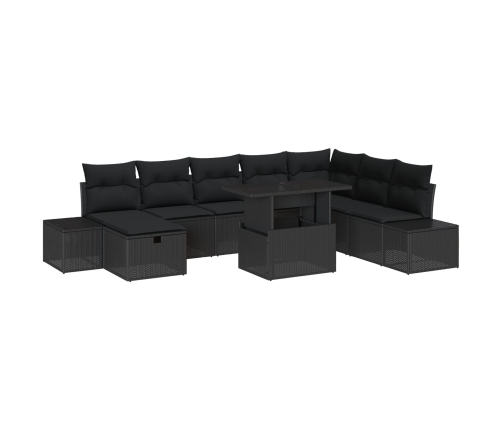Conjunto de Sofá de Jardín de 9 Piezas con Cojines Negro de Rattan