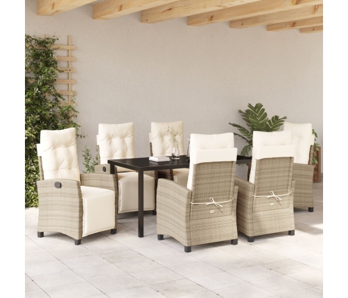 Conjunto de Comedor de Jardín de 7 Piezas Beige Rattan Poliratán