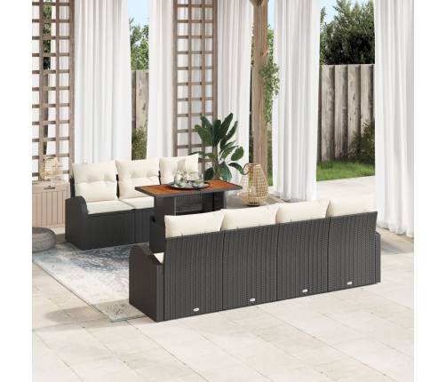 Conjunto de Comedor de Jardín de 8 Piezas con Cojines Negros de Ratán Polimérico