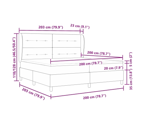 Cama Box Spring con Colchón en Gris Oscuro, 200x200 cm de Tela