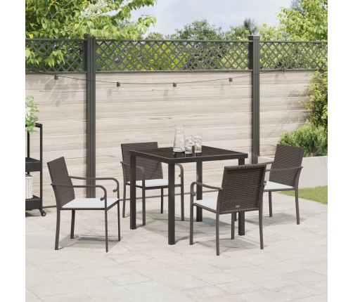 Set de Comedor para Jardín de 5 Piezas con Cojines de Poliratán Marrón