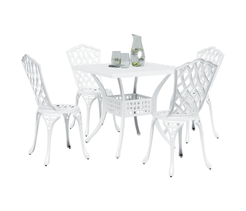 Conjunto de comedor para el jardín de 5 piezas  de aluminio fundido blanco