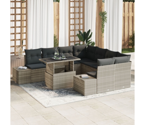 Conjunto de Sofá de Jardín  9 Piezas Beige, Gris Oscuro Ratán