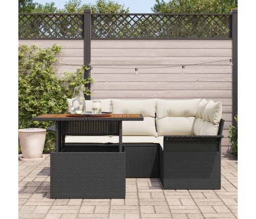 Conjunto de comedor de jardín de 5 piezas con cojines Ratán Negro Acacia