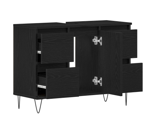 Mueble para lavabo de baño  Negro Roble 80x33x60 cm Madera elaborada