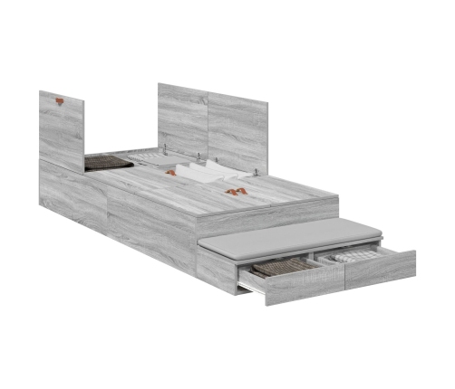 Marco de cama con almacenamiento  Gris sonoma Madera contrachapada