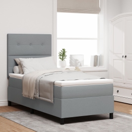 Cama con box spring  con colchón gris claro 90x200 cm tela