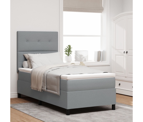 Cama con box spring  con colchón gris claro 90x200 cm tela