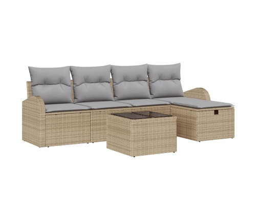 Conjunto de Sofás de Jardín  de 6 Piezas con Cojines Beige de Rattan de Polietileno