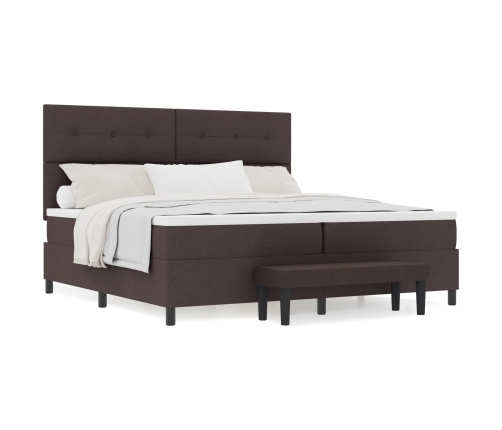Cama con Box Spring  con Colchón y Banco Marrón Oscuro 200x200 cm Tela