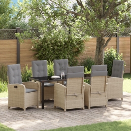 Juego de comedor de jardín  de 7 piezas con cojines - Poliratán beige