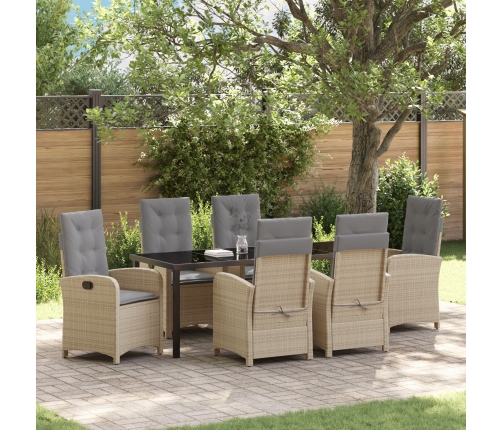Juego de comedor de jardín  de 7 piezas con cojines - Poliratán beige