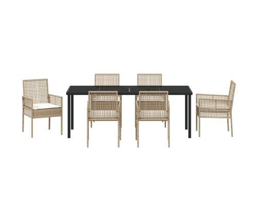 Conjunto de Comedor de Jardín de 7 Piezas con Cojines Beige de Ratán