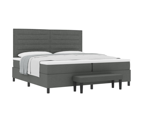 Cama Box Spring  con Colchón y Banco Gris Oscuro 200x200 cm Tela