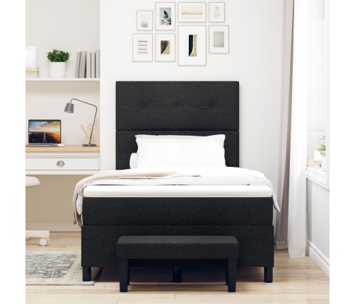 Cama con somier  con colchón y banco negro 120x200 cm tela