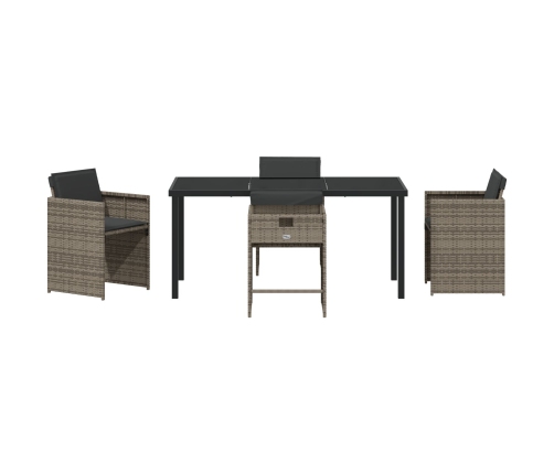 Set de Comedor de Jardín  de 5 Piezas con Cojines Gris Ratán Poliéster