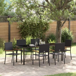 Conjunto de Comedor de Jardín de 7 Piezas  Poliratán Negro