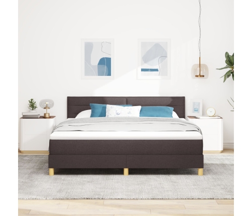 Cama con Base de Muelles  con Colchón Marrón Oscuro 180x200 cm Tela