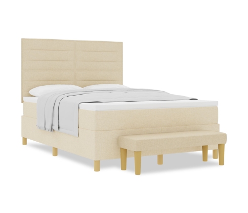 Cama con somier y colchón  y banco Crema 160x200 cm Tela