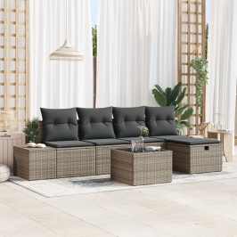 Conjunto de Sofá de 6 Piezas  con Cojines Gris Poliratán