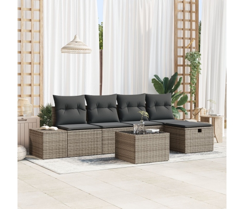 Conjunto de Sofá de 6 Piezas  con Cojines Gris Poliratán