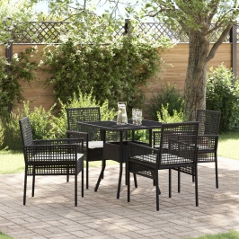 Juego de comedor de jardín de 5 piezas negro de poliratán