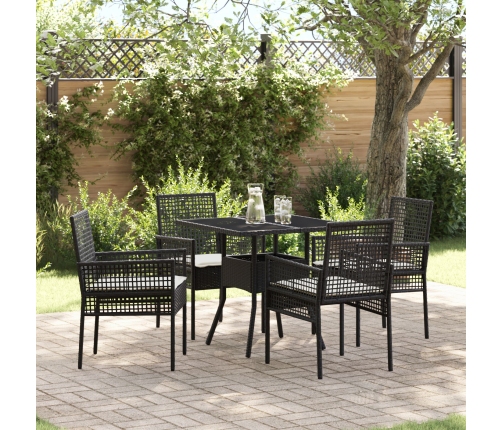Juego de comedor de jardín de 5 piezas negro de poliratán