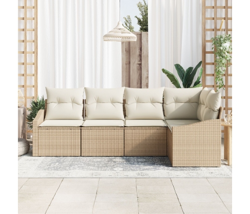 Conjunto de Sofá de Jardín de 5 Piezas con Cojines Beige Ratán